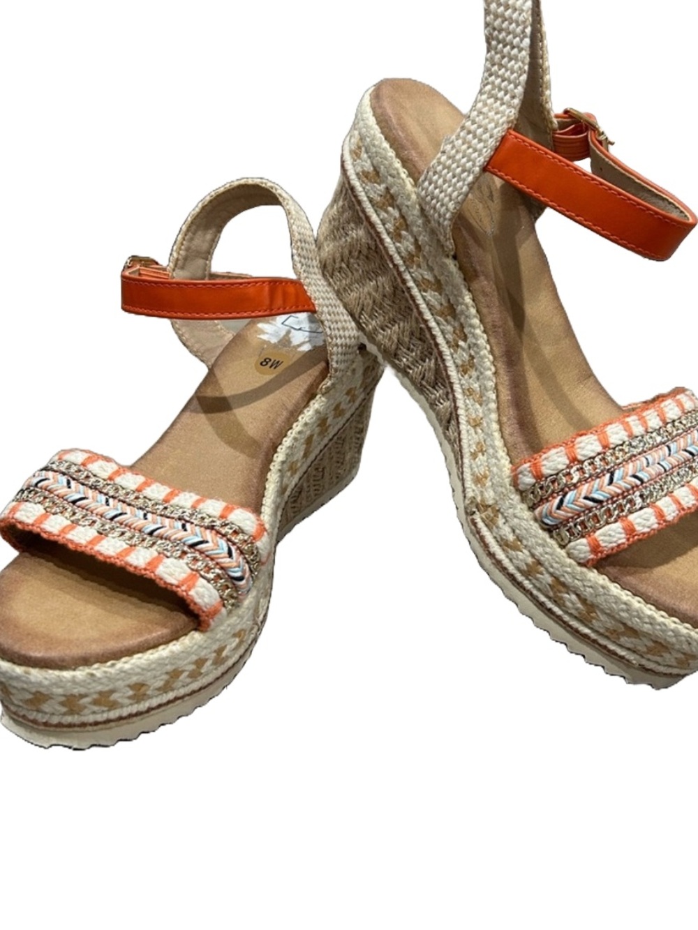 GC Shoes Women's Sz 8 Cheri Orange Platform Jute Wedge Open Toe Sandals 2" Heel